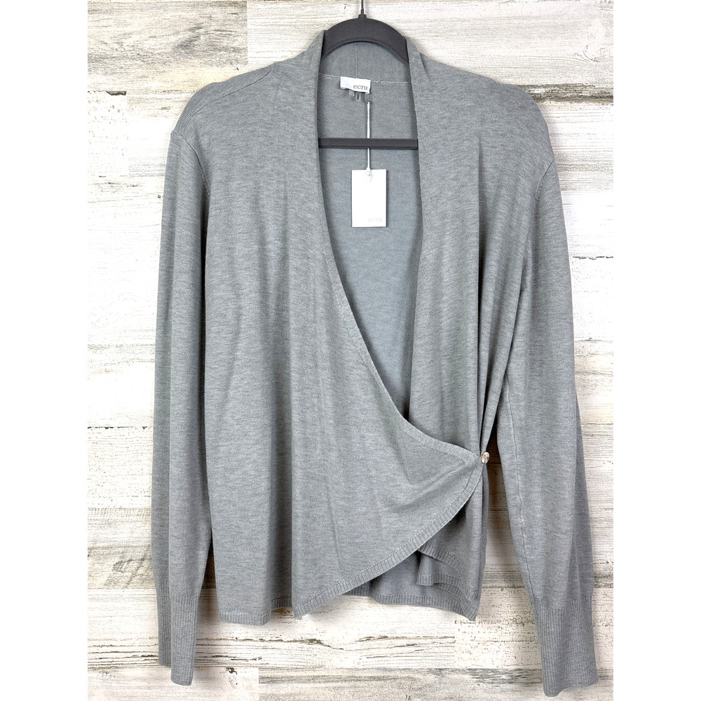 ECRU Womens L Light Gray Wrap Front Cozy Soft Cardigan Sweater NWT
